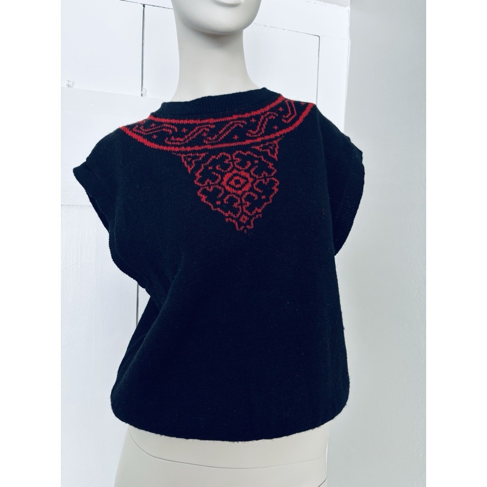 Vintage Pendleton Womens Red Black‎ Nordic Sweater Vest 100% Virgin Wool Read